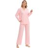 imageWiWi Womens Pajama Sets 2 Piece Button Down Lounge Set Soft Ribbed Long Sleeve Top and Pants Sleepwear SXXLPeach Pink