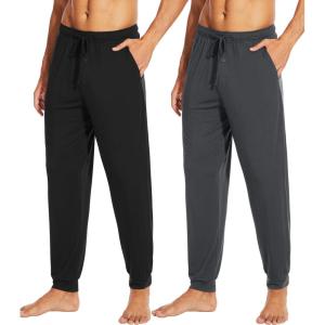 imageWiWi Mens Bamboo Viscose Pajama Jogger Pants 1 or 2 Pack Open Fly Lounge Bottoms Sleep Long Pj Joggers Sweatpant SXXLBblackCharcoal