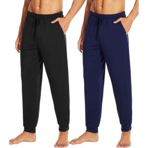 imageWiWi Mens Bamboo Viscose Pajama Jogger Pants 1 or 2 Pack Open Fly Lounge Bottoms Sleep Long Pj Joggers Sweatpant SXXLBblackNavy