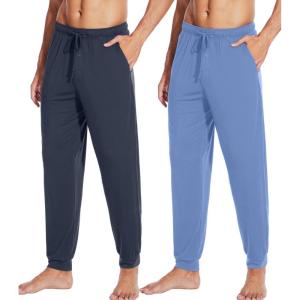 imageWiWi Mens Bamboo Viscose Pajama Jogger Pants 1 or 2 Pack Open Fly Lounge Bottoms Sleep Long Pj Joggers Sweatpant SXXLBmidnight BlueFog Blue