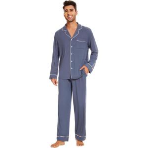 imageWiWi Mens Pajama Set Soft Sleepwear Button Down Pajamas Sets Classic Notch Collar Loungewear Viscose from Bamboo Pjs SXXLAblue