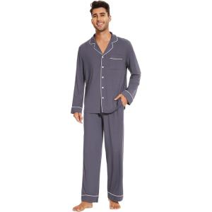 imageWiWi Mens Pajama Set Soft Sleepwear Button Down Pajamas Sets Classic Notch Collar Loungewear Viscose from Bamboo Pjs SXXLAdark Grey