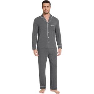 imageWiWi Mens Pajama Set Soft Sleepwear Button Down Pajamas Sets Classic Notch Collar Loungewear Viscose from Bamboo Pjs SXXLAdark Heather Grey