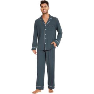 imageWiWi Mens Pajama Set Soft Sleepwear Button Down Pajamas Sets Classic Notch Collar Loungewear Viscose from Bamboo Pjs SXXLAgrayish Blue