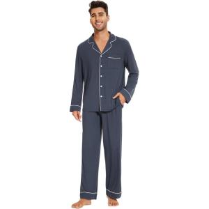 imageWiWi Mens Pajama Set Soft Sleepwear Button Down Pajamas Sets Classic Notch Collar Loungewear Viscose from Bamboo Pjs SXXLAmidnight Blue