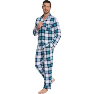 imageWiWi Mens Pajama Set Soft Sleepwear Button Down Pajamas Sets Classic Notch Collar Loungewear Viscose from Bamboo Pjs SXXLAnavyGreen Plaid