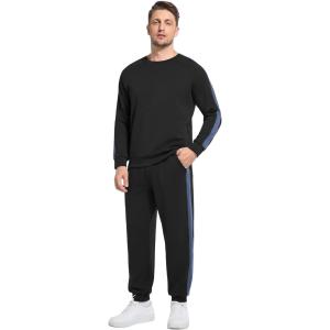 imageWiWi Mens Tracksuit Set Soft Breathable 2 Piece Jogger Outfit Modal Cotton Pullover Jogging Sweatsuits SXXLBlack