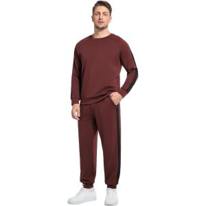 imageWiWi Mens Tracksuit Set Soft Breathable 2 Piece Jogger Outfit Modal Cotton Pullover Jogging Sweatsuits SXXLChocolate Plum