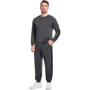 imageWiWi Mens Tracksuit Set Soft Breathable 2 Piece Jogger Outfit Modal Cotton Pullover Jogging Sweatsuits SXXLDeep Grey