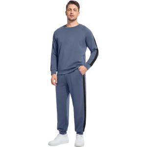 imageWiWi Mens Tracksuit Set Soft Breathable 2 Piece Jogger Outfit Modal Cotton Pullover Jogging Sweatsuits SXXLIndigo Grey