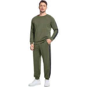 imageWiWi Mens Tracksuit Set Soft Breathable 2 Piece Jogger Outfit Modal Cotton Pullover Jogging Sweatsuits SXXLOlive Green