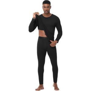 imageWiWi Thermal Underwear for Men Bamboo Viscose Long Johns Set Soft Warm Base Layer Lightweight Top and Bottom Sets SXXLBblack