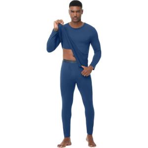 imageWiWi Thermal Underwear for Men Bamboo Viscose Long Johns Set Soft Warm Base Layer Lightweight Top and Bottom Sets SXXLBdark Blue