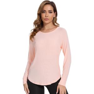 imageWiWi Womens Long Sleeve Tops Casual Viscose from Bamboo Loungewear Crew Neck Tunic Tops Soft Women Shirt SXXLApale Pink