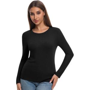 imageWiWi Womens Long Sleeve Tops Casual Viscose from Bamboo Loungewear Crew Neck Tunic Tops Soft Women Shirt SXXLBblack
