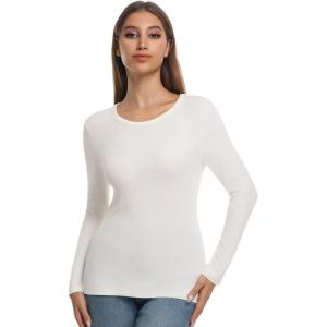 imageWiWi Womens Long Sleeve Tops Casual Viscose from Bamboo Loungewear Crew Neck Tunic Tops Soft Women Shirt SXXLBmilky White