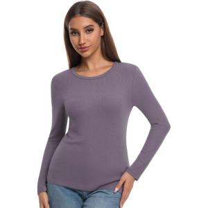 imageWiWi Womens Long Sleeve Tops Casual Viscose from Bamboo Loungewear Crew Neck Tunic Tops Soft Women Shirt SXXLBpurplish Grey