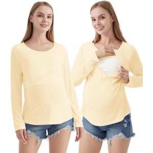 imageWiWi Womens Maternity Pajamas Top Viscose from Bamboo Pjs for Breastfeeding Long Sleeve Nursing Loungewear Pajamas SXXLCream