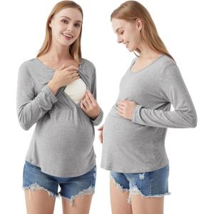 imageWiWi Womens Maternity Pajamas Top Viscose from Bamboo Pjs for Breastfeeding Long Sleeve Nursing Loungewear Pajamas SXXLHeather Grey