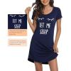 imageWiWi Nightgowns for Women Short Sleeve Sleepwear Soft Bamboo Viscose Pajamas Sleep Shirt Plus Size Loungewear S4XBnavy Eye