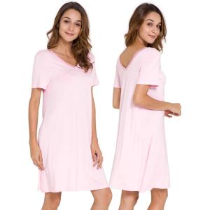 imageWiWi Nightgowns for Women Short Sleeve Sleepwear Soft Bamboo Viscose Pajamas Sleep Shirt Plus Size Loungewear S4XApink