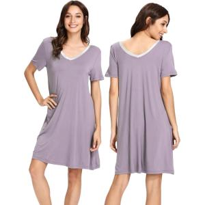 imageWiWi Nightgowns for Women Short Sleeve Sleepwear Soft Bamboo Viscose Pajamas Sleep Shirt Plus Size Loungewear S4XAviolet