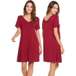 imageWiWi Nightgowns for Women Short Sleeve Sleepwear Soft Bamboo Viscose Pajamas Sleep Shirt Plus Size Loungewear S4XAwine