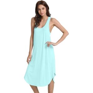 imageWiWi Soft Bamboo Viscose Nightgowns for Women Sleeveless Racerback Nightgown Plus Size Pajamas Sleepshirts S4XAaqua