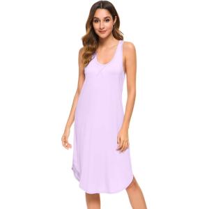 imageWiWi Soft Bamboo Viscose Nightgowns for Women Sleeveless Racerback Nightgown Plus Size Pajamas Sleepshirts S4XAlight Purple