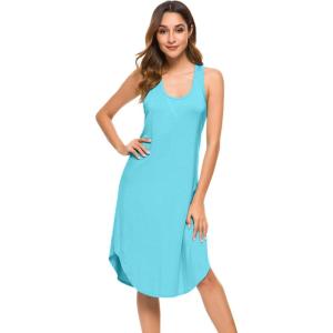 imageWiWi Soft Bamboo Viscose Nightgowns for Women Sleeveless Racerback Nightgown Plus Size Pajamas Sleepshirts S4XAturquoise