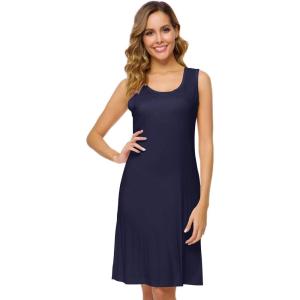 imageWiWi Soft Bamboo Viscose Nightgowns for Women Sleeveless Racerback Nightgown Plus Size Pajamas Sleepshirts S4XBnavy