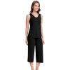 imageWiWi Women Pajama Set Sleeveless Top with Capri Pants Viscose from Bamboo Super Soft VNeck Tank Sleepwear PJ Sets SXXLCblack