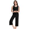 imageWiWi Women Pajama Set Sleeveless Top with Capri Pants Viscose from Bamboo Super Soft VNeck Tank Sleepwear PJ Sets SXXLCblack
