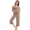 imageWiWi Women Pajama Set Sleeveless Top with Capri Pants Viscose from Bamboo Super Soft VNeck Tank Sleepwear PJ Sets SXXLCcamel