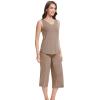 imageWiWi Women Pajama Set Sleeveless Top with Capri Pants Viscose from Bamboo Super Soft VNeck Tank Sleepwear PJ Sets SXXLCcamel