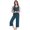 imageWiWi Women Pajama Set Sleeveless Top with Capri Pants Viscose from Bamboo Super Soft VNeck Tank Sleepwear PJ Sets SXXLCink Blue
