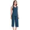 imageWiWi Women Pajama Set Sleeveless Top with Capri Pants Viscose from Bamboo Super Soft VNeck Tank Sleepwear PJ Sets SXXLCink Blue
