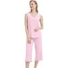 imageWiWi Women Pajama Set Sleeveless Top with Capri Pants Viscose from Bamboo Super Soft VNeck Tank Sleepwear PJ Sets SXXLCpink