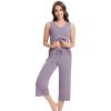imageWiWi Women Pajama Set Sleeveless Top with Capri Pants Viscose from Bamboo Super Soft VNeck Tank Sleepwear PJ Sets SXXLCviolet