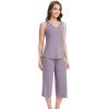 imageWiWi Women Pajama Set Sleeveless Top with Capri Pants Viscose from Bamboo Super Soft VNeck Tank Sleepwear PJ Sets SXXLCviolet