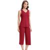 imageWiWi Women Pajama Set Sleeveless Top with Capri Pants Viscose from Bamboo Super Soft VNeck Tank Sleepwear PJ Sets SXXLCwine Red