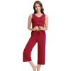imageWiWi Women Pajama Set Sleeveless Top with Capri Pants Viscose from Bamboo Super Soft VNeck Tank Sleepwear PJ Sets SXXLCwine Red