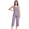 imageWiWi Women Pajama Set Sleeveless Top with Capri Pants Viscose from Bamboo Super Soft VNeck Tank Sleepwear PJ Sets SXXLCviolet