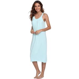 imageWiWi Viscose from Bamboo Nightgowns for Women Soft Sleeveless Tank Sleep Shirts Plus Size Sleepwear Night Dress S4XEaqua