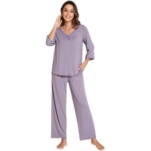 imageWiWi Viscose from Bamboo Pajama Sets for Women Soft Pjs Loungewear Short Sleeve Top with Pants Sleepwear Pajamas SXXLDviolet