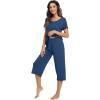 imageWiWi Bamboo Viscose Pajamas for Women Soft Capri Pants Pajama Sets Plus Size Sleepwear Pjs Loungewear S4XAdark Blue