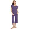 imageWiWi Bamboo Viscose Pajamas for Women Soft Capri Pants Pajama Sets Plus Size Sleepwear Pjs Loungewear S4XAlavender