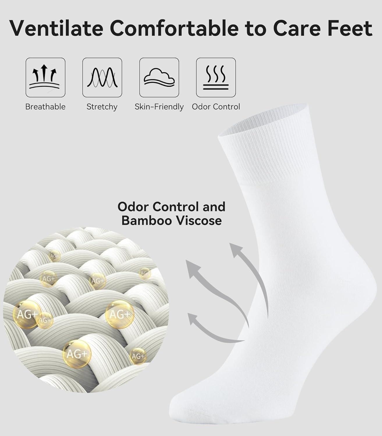 imageWiWi Mens Crew Socks Viscose Bamboo Moisture Wicking Dress Socks Solid Soft Breathable Casual Sock 6 PairsWhite 6 Pairs