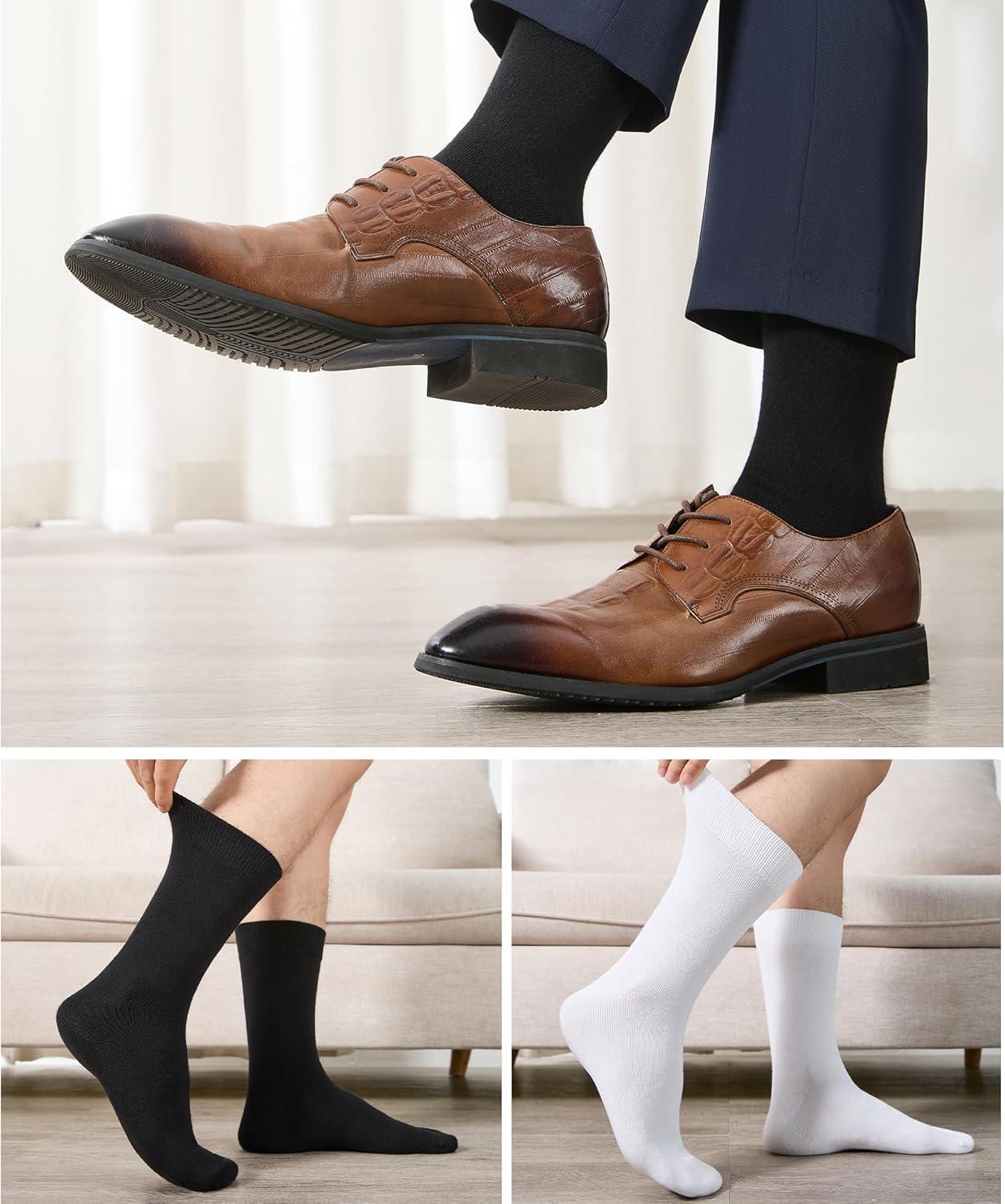 imageWiWi Mens Crew Socks Viscose Bamboo Moisture Wicking Dress Socks Solid Soft Breathable Casual Sock 6 PairsWhiteblack 6 Pairs