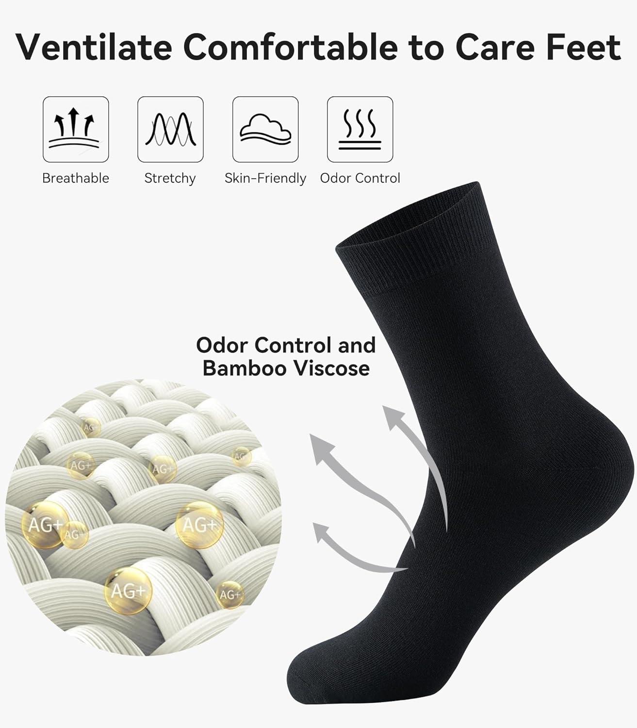 imageWiWi Mens Crew Socks Viscose Bamboo Moisture Wicking Dress Socks Solid Soft Breathable Casual Sock 6 PairsWhiteblack 6 Pairs